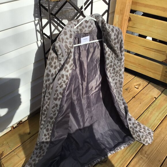 Old Navy Women's Coat Relaxed Soft-Brushed Leopard-Print Grey White Size XS - Picture 3 of 9